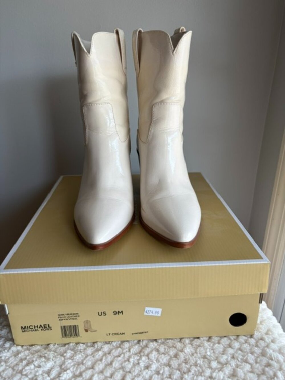 🤍 Michael Kors Waverly Cream Faux Leather Western Cowboy Boots 9M